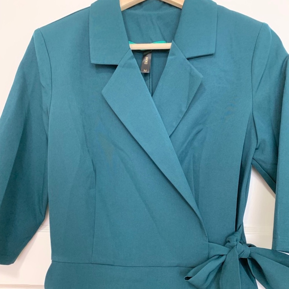 Dark Green Wrap Dress with Blazer-like finish